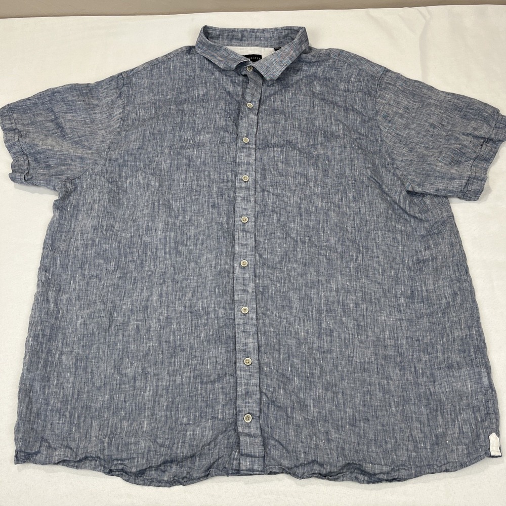 Rochester Mens 100% Linen Button Short‎ Sleeve Shirt 2XLT Blue